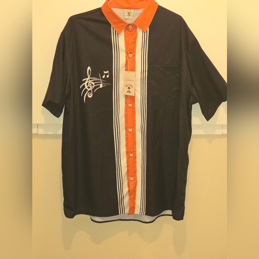 Aloha Men's Button Up Short Sleeve Shirt With Music Symbol